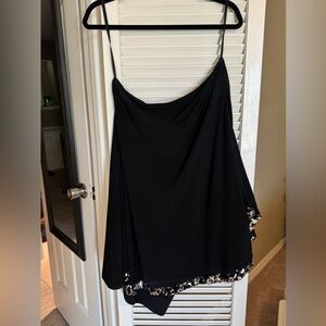 Black Sequin Hem Women's Asymmetrical Dress